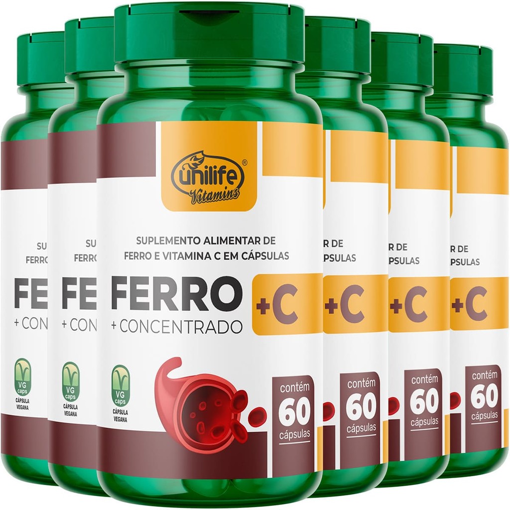 Ferro + Vitamina C 6 X 60 Cápsulas Unilife
