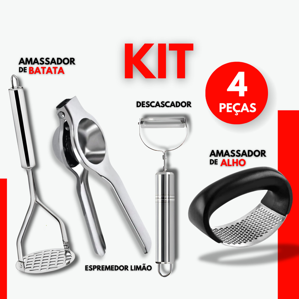 Kit Amassador de Alho Kit 4, 3, 2 ou 1 Peça Espremedor de Limão Descascador Amassador Batata Cozinha