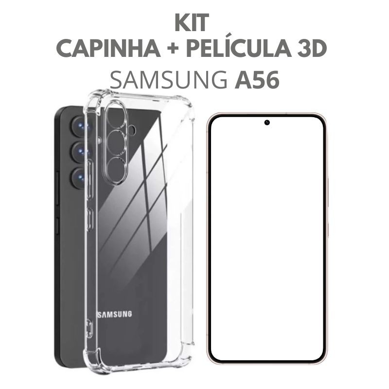 Kit Capa Anti Impacto Transparente + Pelicula Vidro 3D P/ Samsung A56 - Mobile & Gadgets