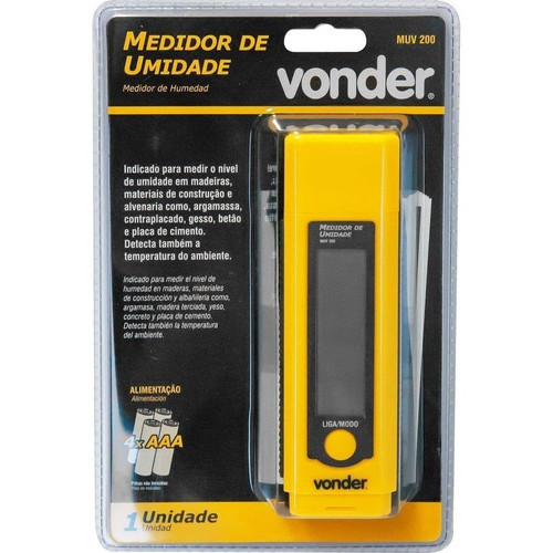 Medidor de Umidade MUV200 para Madeira e Materiais com Pilhas Vonder