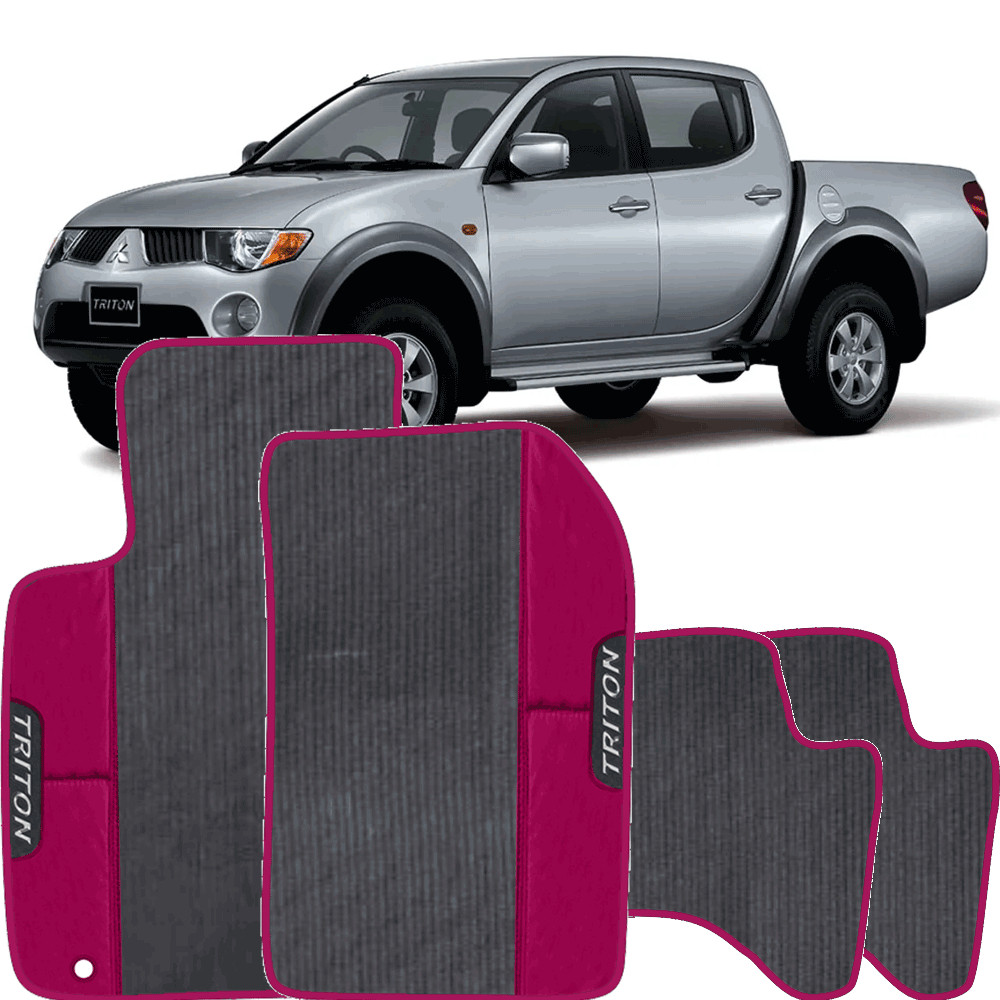 LINDO JOGO TAPETE 4 PEÇAS  AUTOMOTIVO   ROSA Mitsubishi  L200 Triton 2005 a 2012  EMBORRACHADO