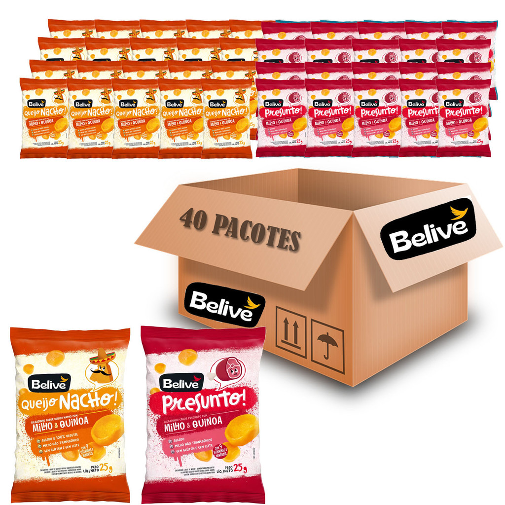 Kit Snacks BELIVE Queijo Nacho (20x) Presunto (20x) 25g