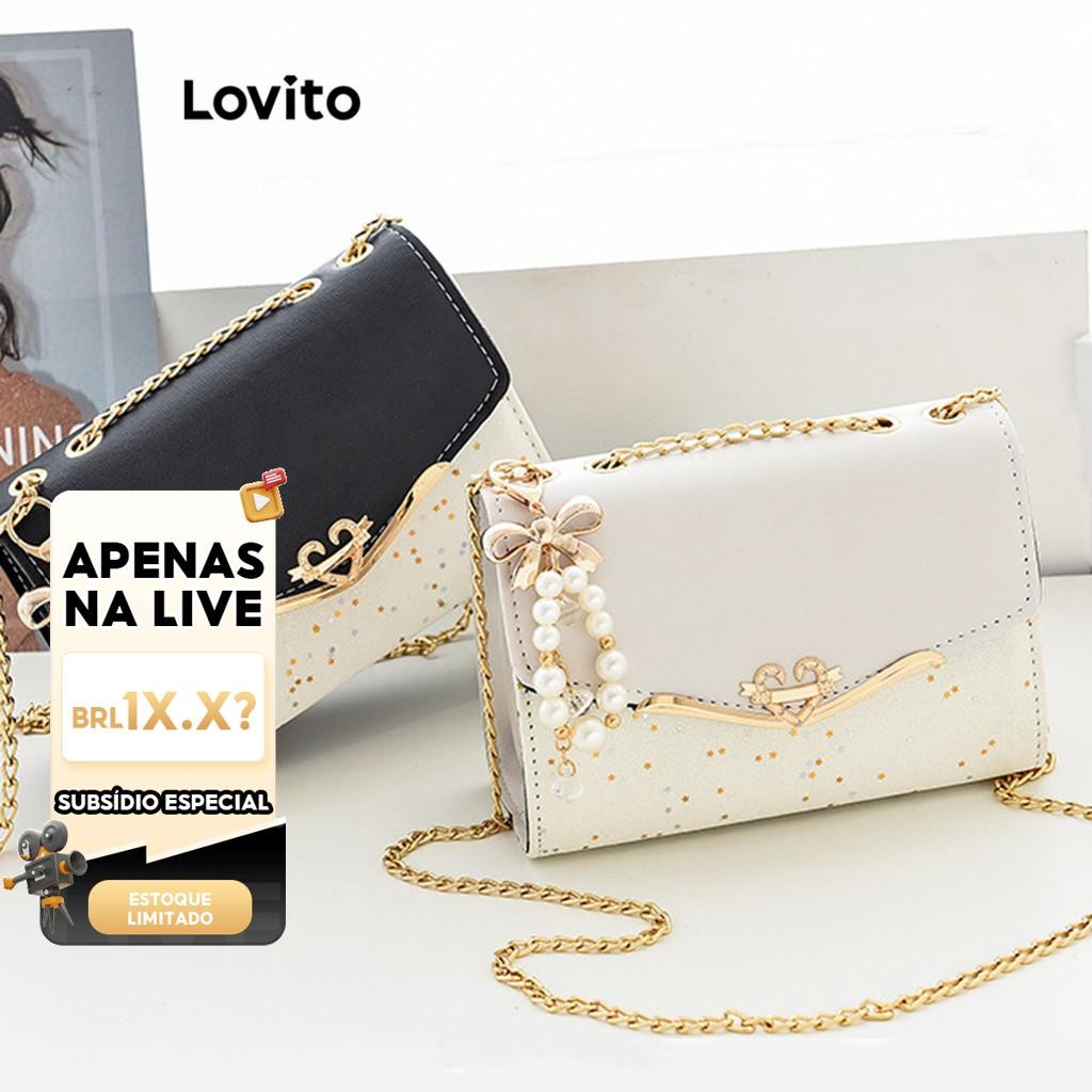 Live Hosts' pick Bolsa De Ombro Pequena Casual Com Corrente De Retalhos Para Mulheres LNA32135 (Branco-sujo/Preto) - Women Bags