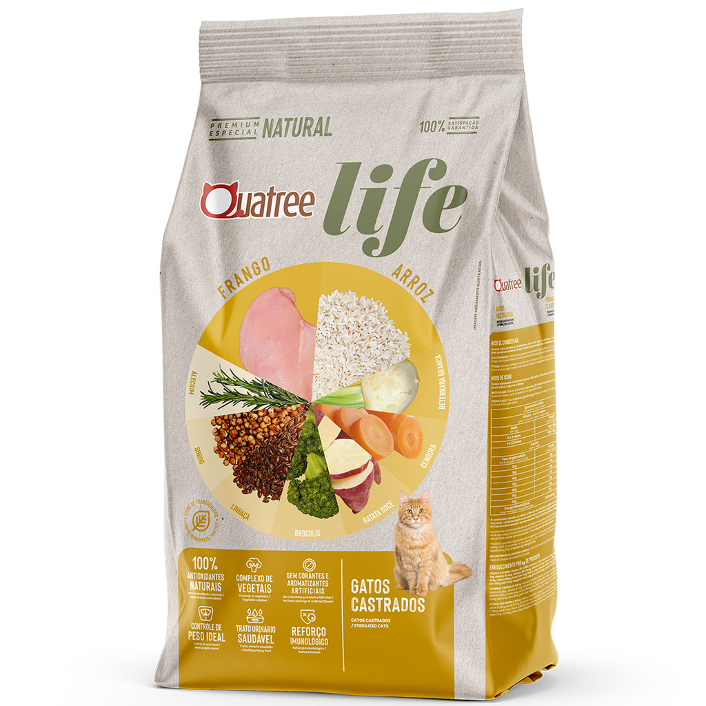 Ração Quatree Life Frango e Arroz para Gatos Castrados - 10kg em Oferta na Shopee