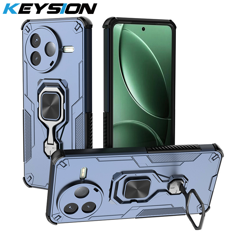 KEYSION Capa Armadura À Prova De Choque Para POCO F7 Pro Silicone Macio + PC Anel De Metal Vertical Suporte De Telefone