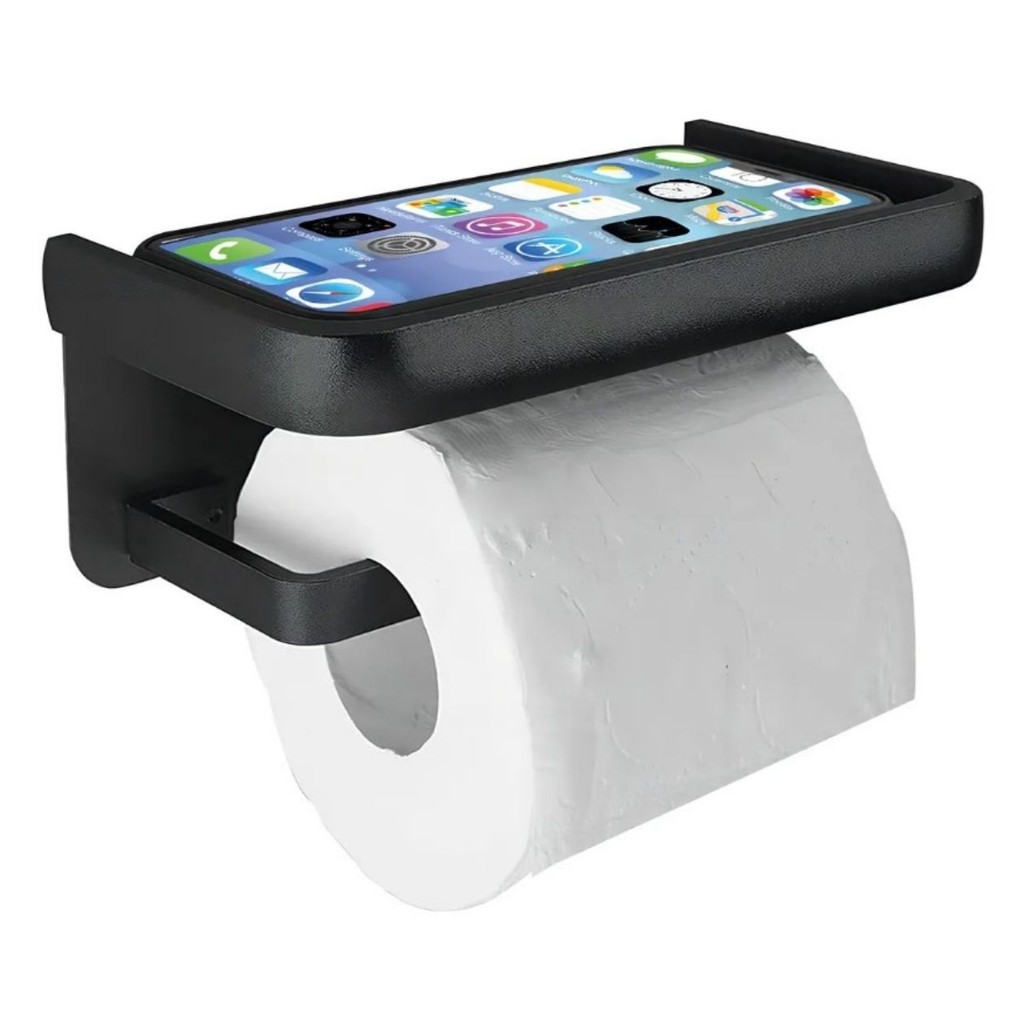 Porta Papel Higiênico Alumínio Parede C/ Prateleira Celular Fácil Instalação Parede Lavabo Banheiro