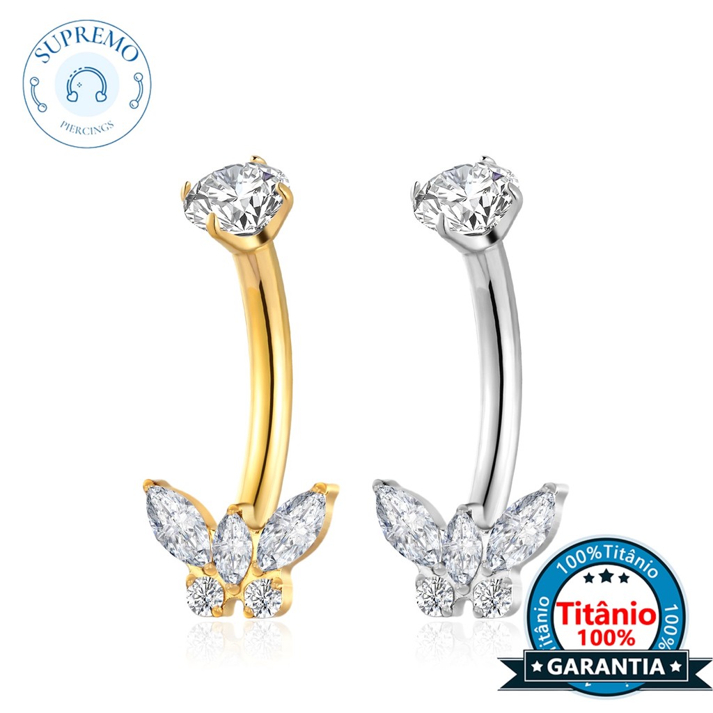 Piercing Umbigo Banana Borboleta Titânio Zircônia em Oferta na Shopee