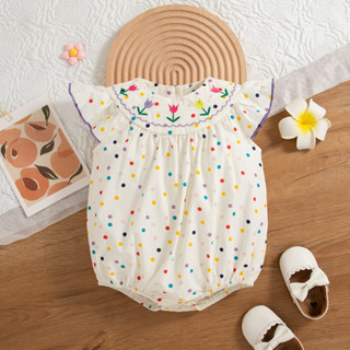 Macacão De Bebê Colorido Bolinhas Flor Bordado Algodão Para em Oferta na Shopee