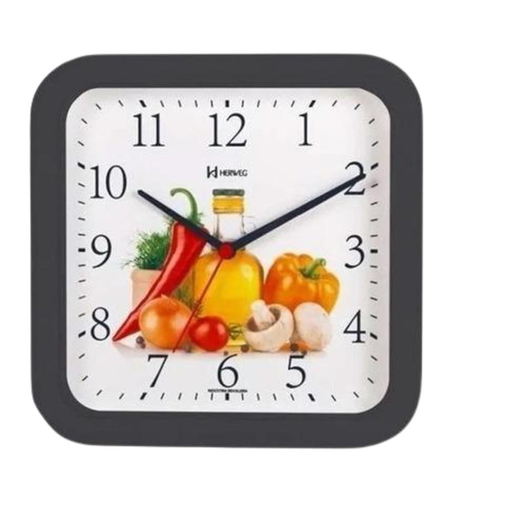 Relógio Parede Cozinha 23cm Branco Temperos Pimenta Herweg