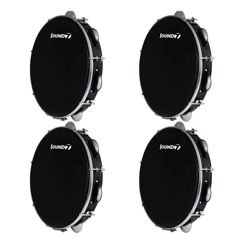 Kit 4 Pandeiro Profissional Phx Preto 10 Pele Preta Sound7