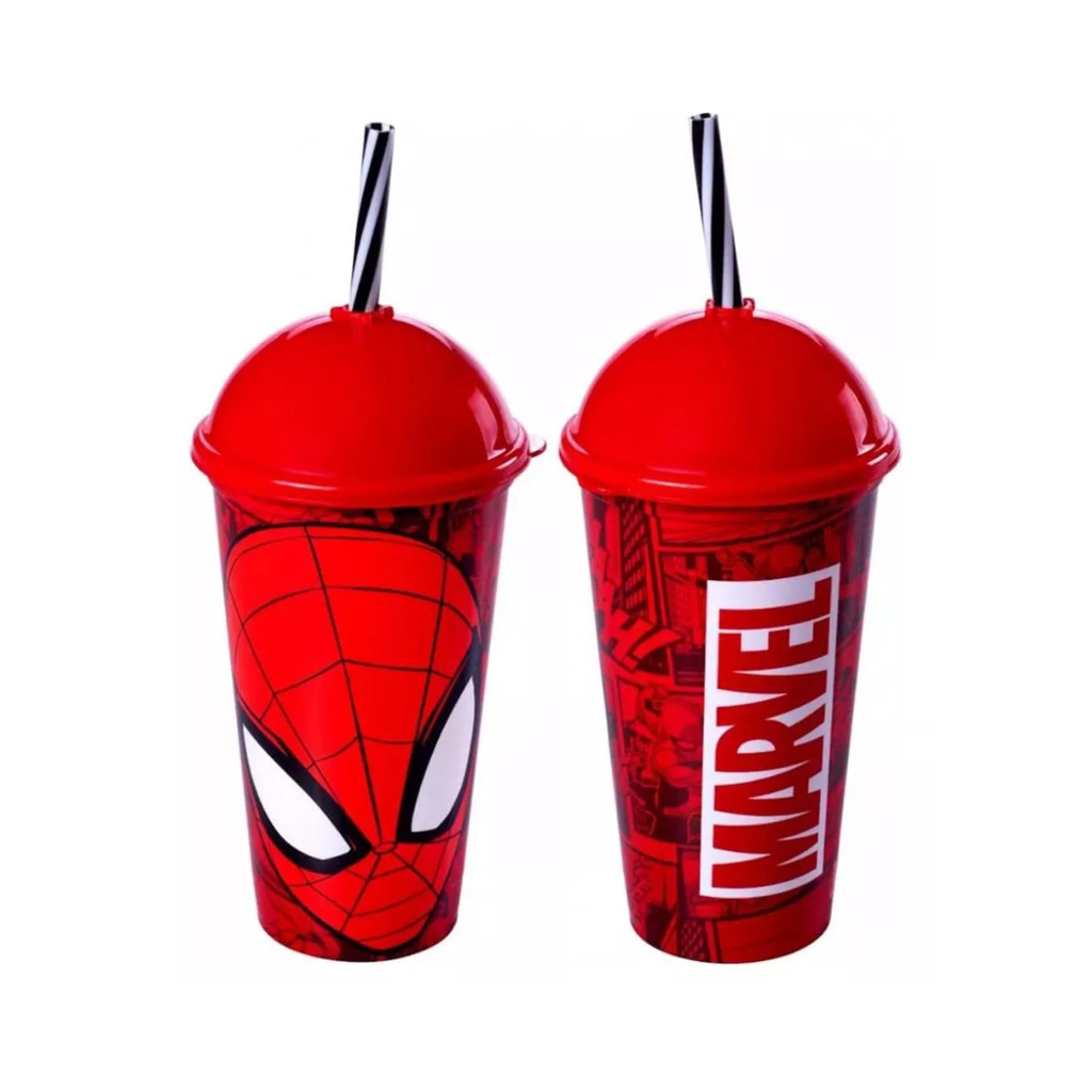 Copo Shake Homem Aranha Com Canudo 500ml Para Água e Suco Infantil Plasútil em Oferta na Shopee