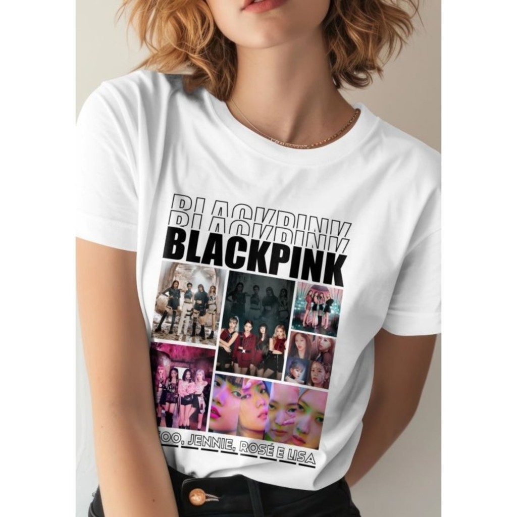 Camiseta Banda Kpop BLACK PINK Camiseta Estampada Para Show Confortavel Tecido Algodão Blusa Unissex