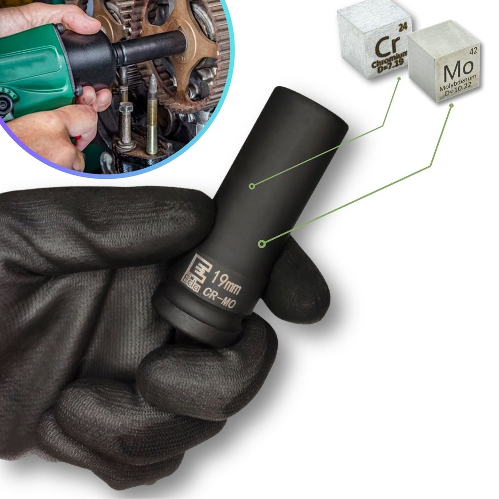 Soquete Longo Pito Cachimbo Chave Impacto Encaixe 1/2 Pol Sextavado 19mm CR-MO Desforcimetro