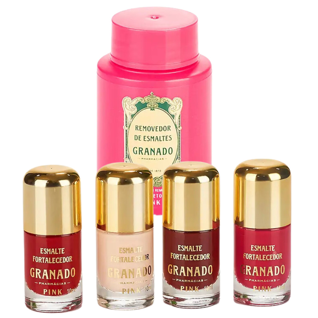 💅Kit Granado Pink 4 Esmaltes Nude Rosa Vermelho Bordeaux Intenso + Removedor Sem Acetona