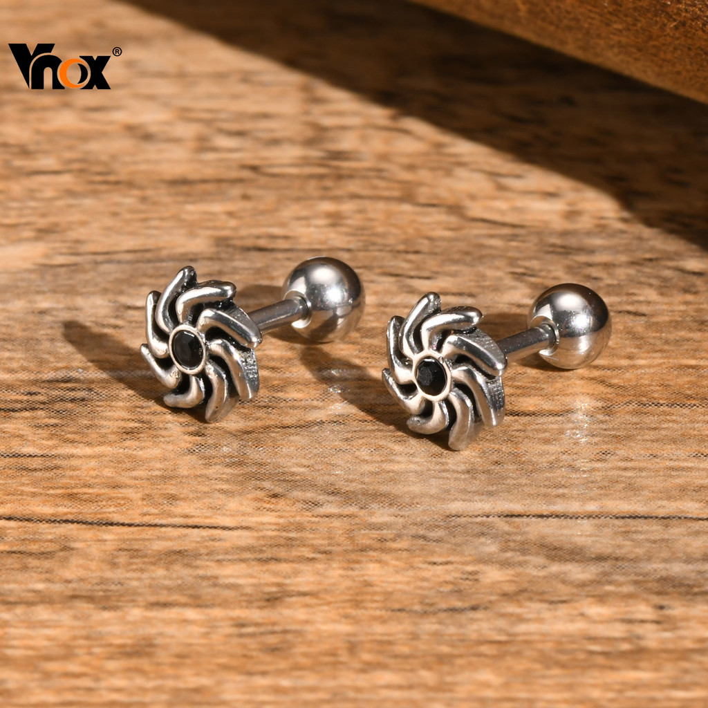 Vnox Sun Com Brincos Pretos De Zircônia Cúbica Para Homens , De Hip Hop De Aço Inoxidável , Acessórios De Joias , Presen