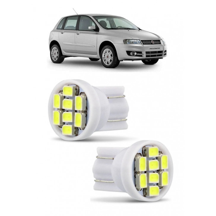 Par Lampada Pingo T10 8 LED Stilo Farol Teto Placa 5w