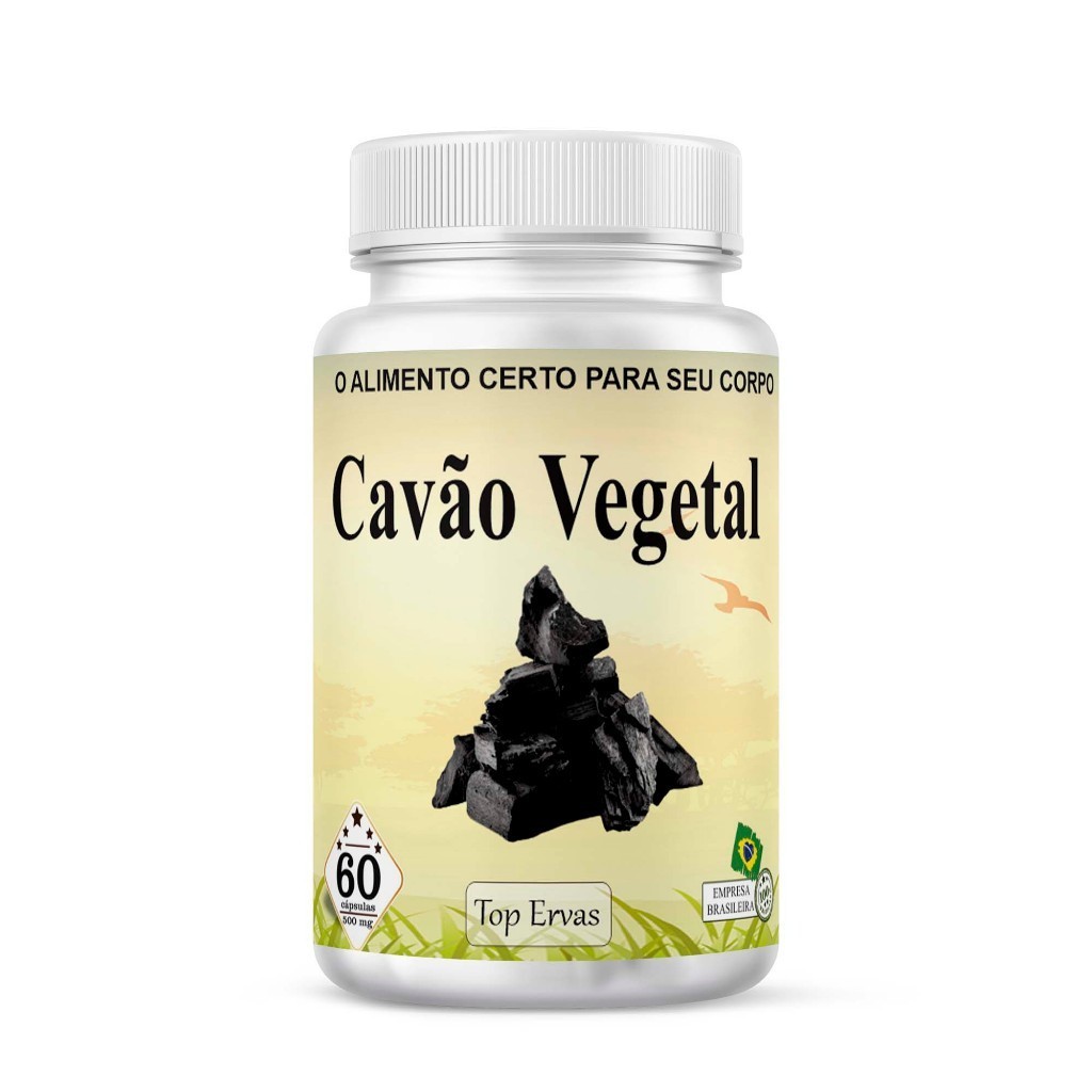 Carvão Vegetal 1 Frasco 100% Natural p/ ressaca e mal-estar 60 Cápsulas