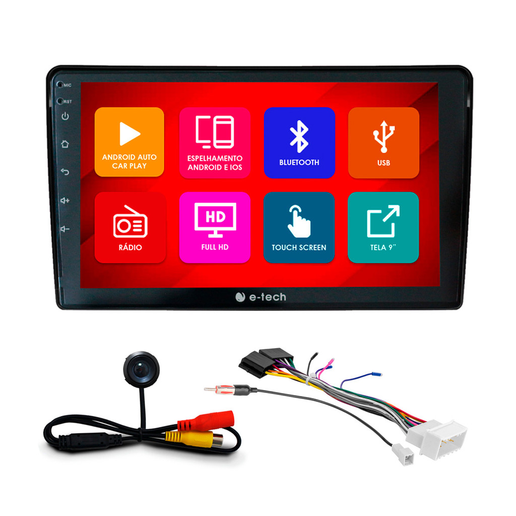 Kit Multimídia 9 Pol Azera 2007 2008 2009 2010 2011 2012 Android Auto CarPlay Qa+ 2 Din Preto Espelhamento Android Ios