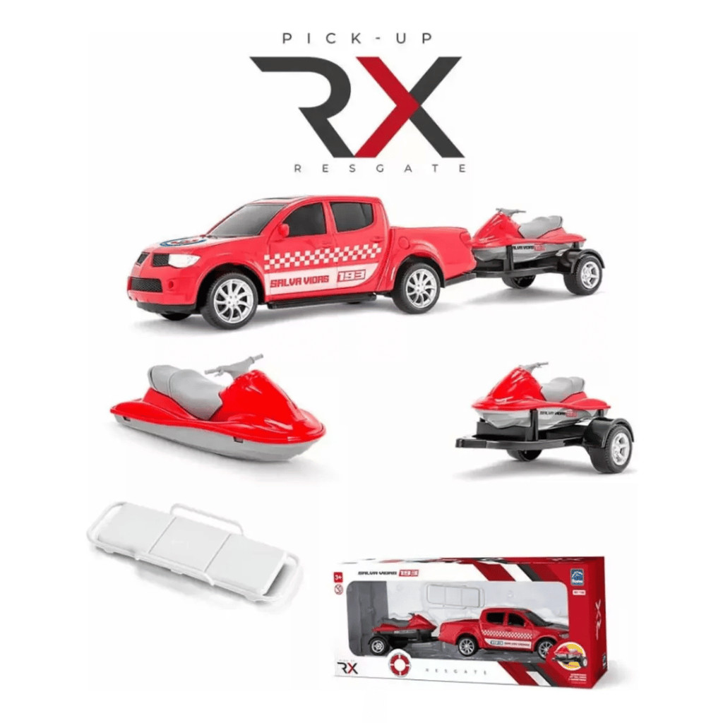CARRINHO PICK-UP RESGATE COM JETSKI E MACA E CARRETINHA ROMA