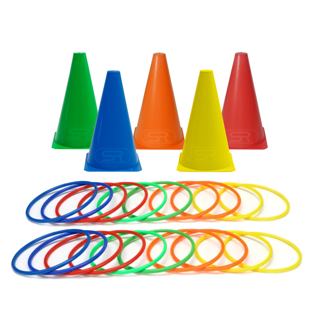 5 Cones Demarcatórios 18cm + 15 Mini Argolas Recreativas em Oferta na Shopee