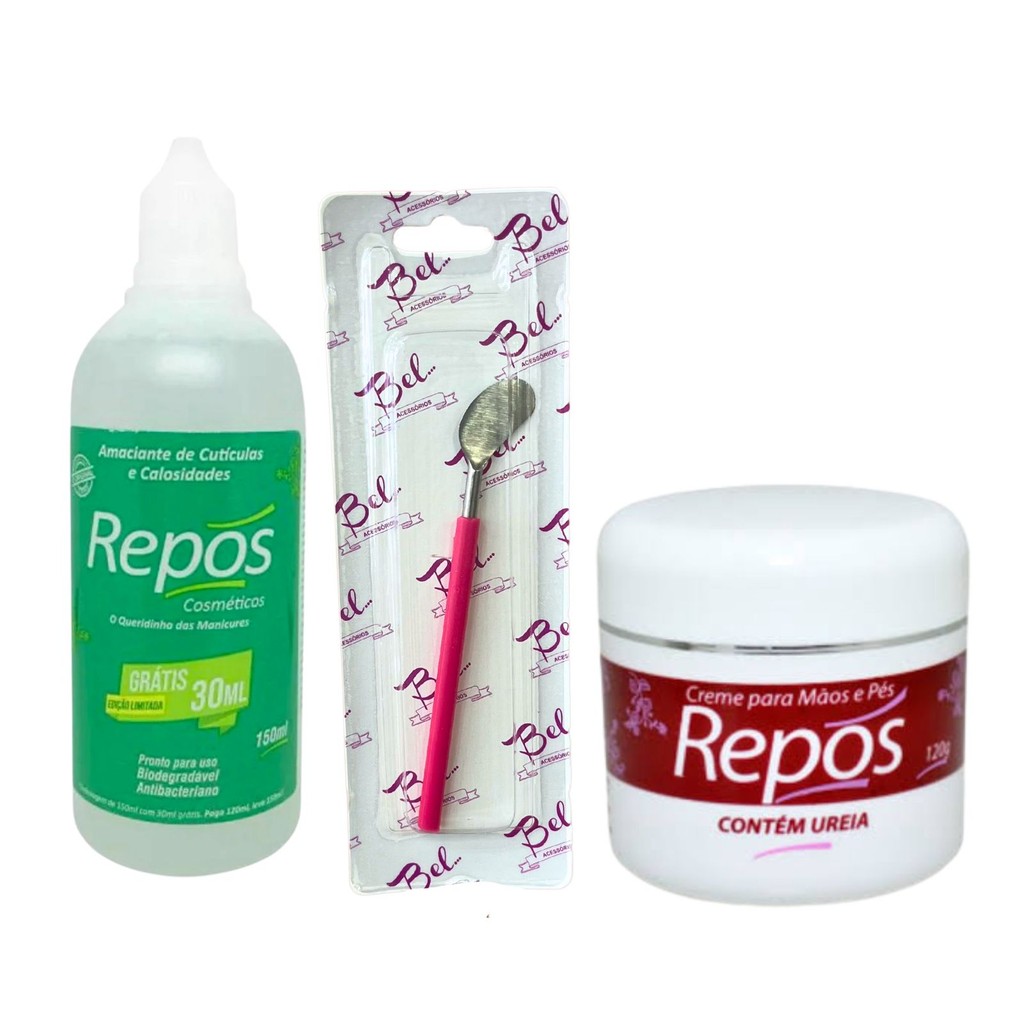 KIT REPOS AMACIANTE 150ML + ESPÁTULA PLANTAR + CREME UREIA 120G