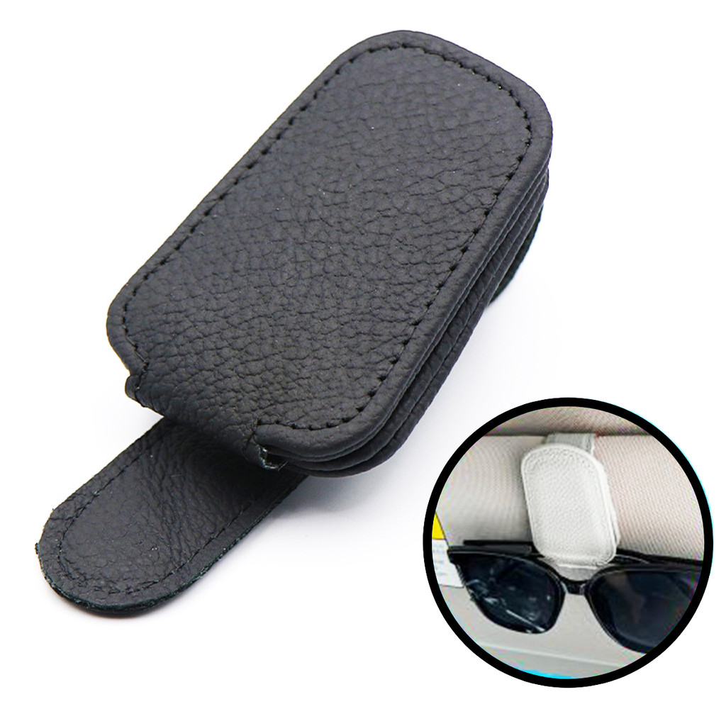 Suporte de Óculos para Carro Porta Óculos Clipe Magnético em Couro PU p/ Viseira Veicular Universal