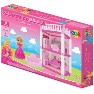 SALA DE TV E BIBLIOTECA DA PRINCESA GGB BRINQUEDOS 56 PEÇAS CÔMODO CASINHA MENINA 8 MÓVEIS BONECA em Oferta na Shopee