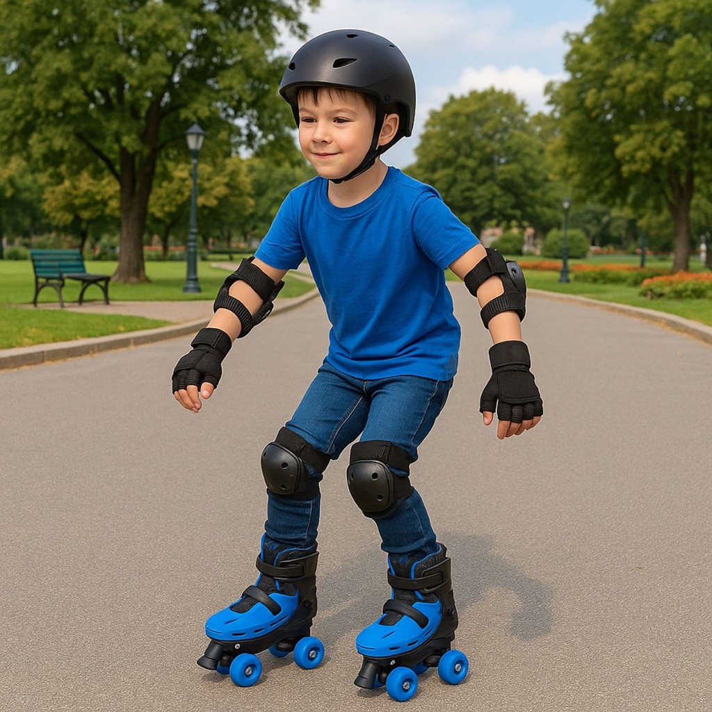 Patins Roller Infantil Ajustável 4 Rodas Azul e Preto 33-36 – Segurança e Diversão para os Pequenos