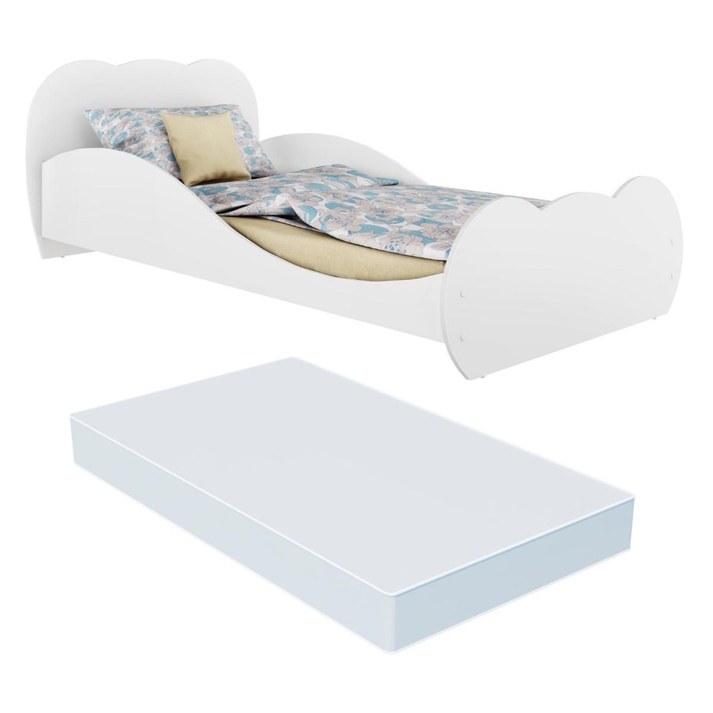Cama Solteiro com Colchão Incluso 88 x 188 cm  100% MDF Safira Multimóveis FG2761 Branca