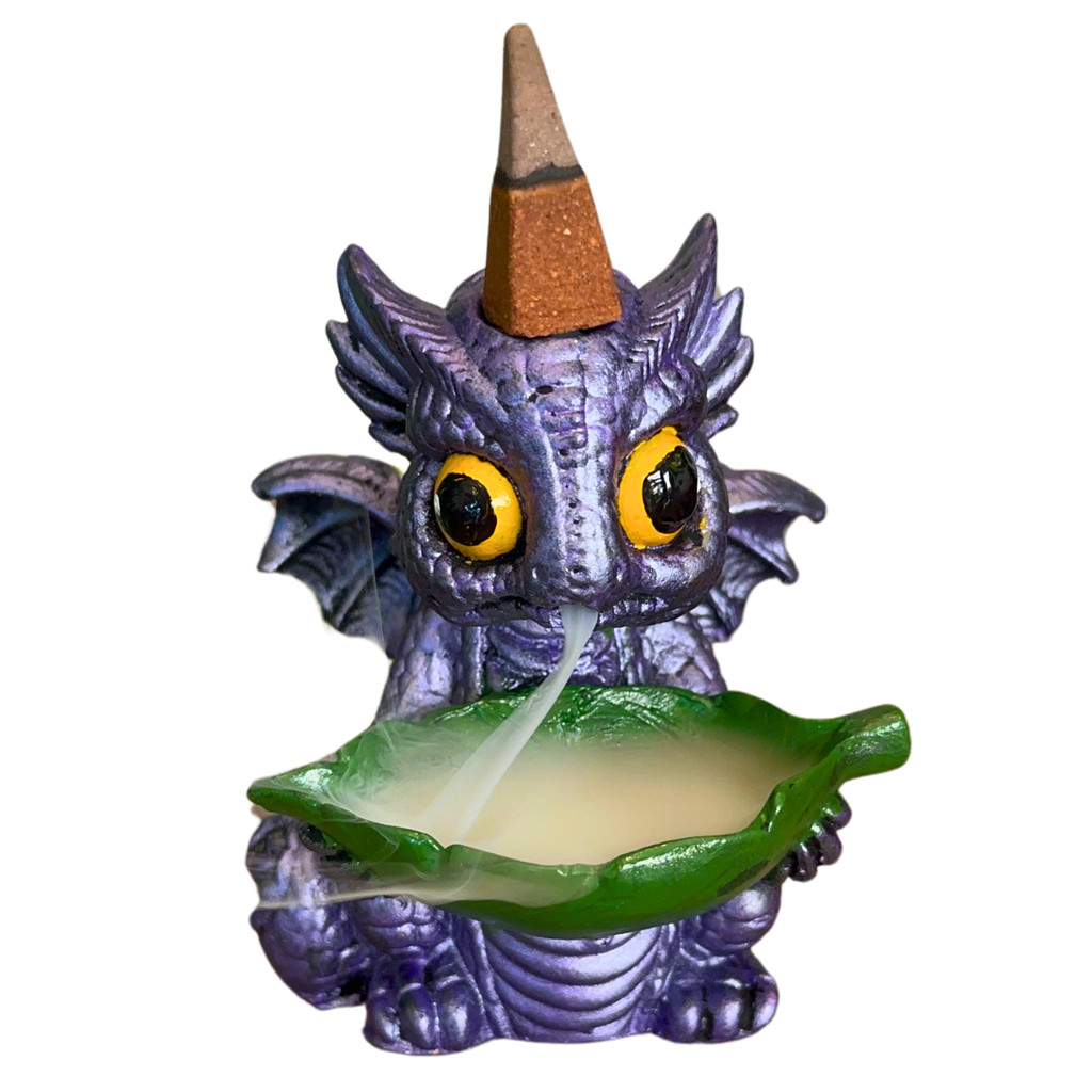 Imagem Incensário Cascata e Vareta Dragão Baby Roxo Perolado Decoração porta incenso