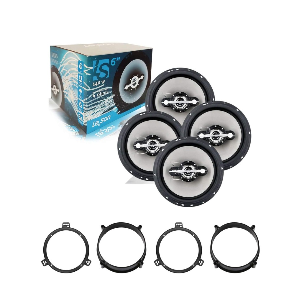 Kit 4 Alto Falantes 6" Quadriaxial 280W RMS + Aros Adaptadores VW Gol G5 / G6 /G7 4 Portas