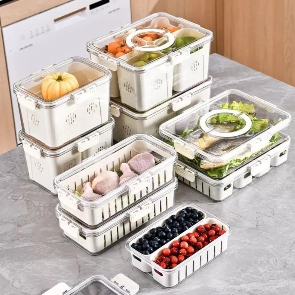 Organizador de Geladeira Cesto Com Tampa Multiuso Alimentos Verduras e Vegetais