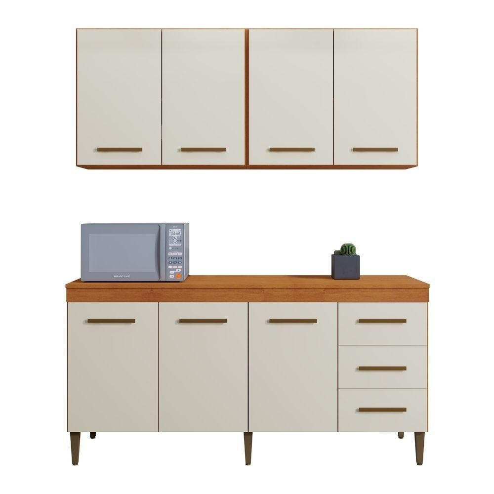 Cozinha Completa 7 Portas 3 Gavetas Atenas Kaiki Moveis Nature/Off White. - Linha Exclusiva em Oferta na Shopee