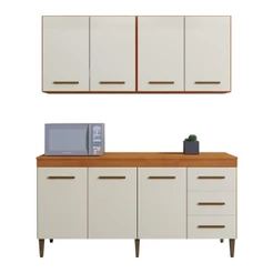 Cozinha Completa 7 Portas 3 Gavetas Atenas Kaiki Moveis Nature/Off White. - Linha Exclusiva