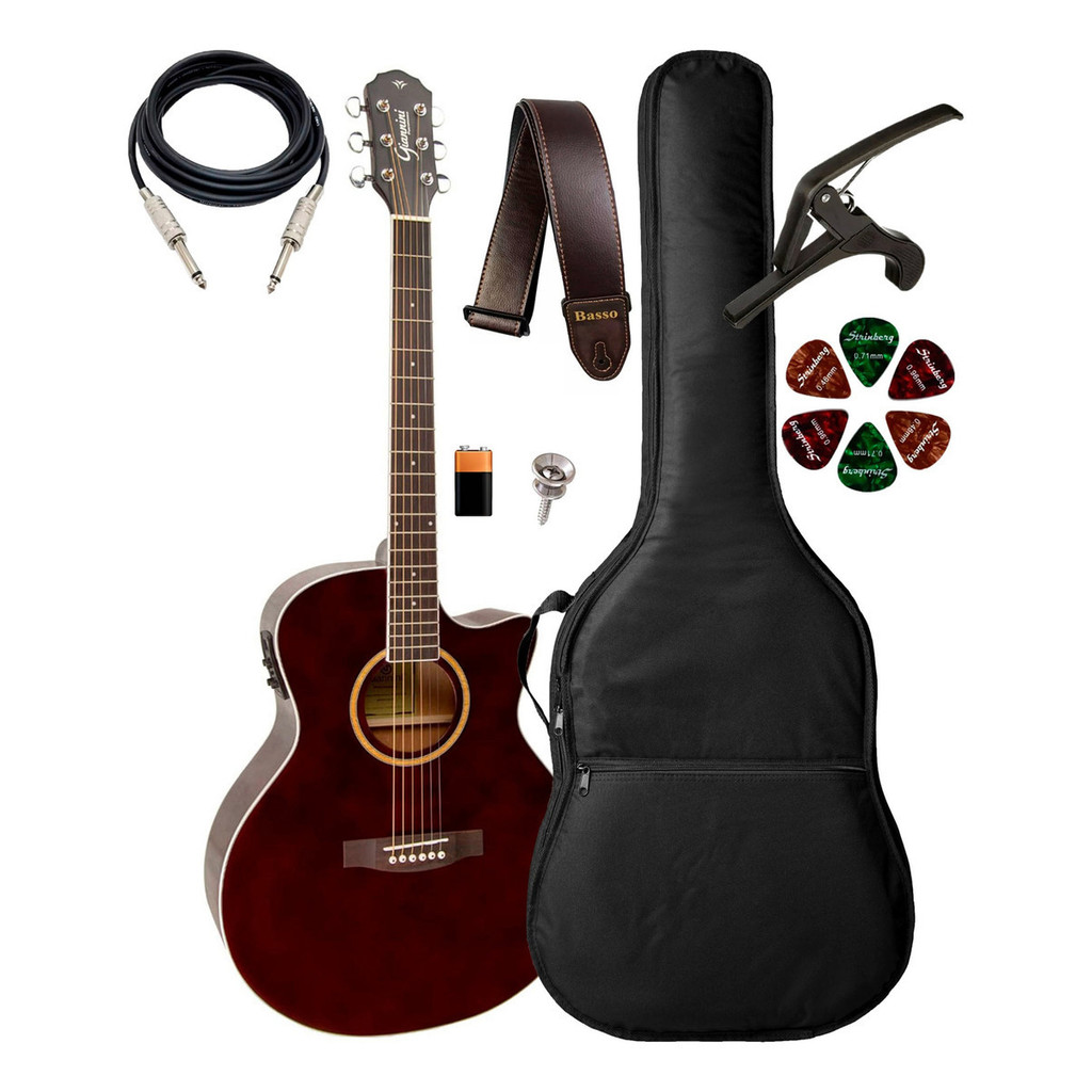 Violão Giannini Folk Gsf-3 Ceq Tdw + Capa Luxo E Acessórios