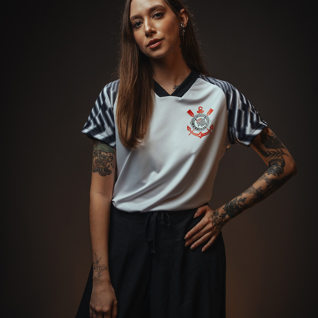 Camisa Corinthians SCCP Lines Branca Feminina Oficial em Oferta na Shopee