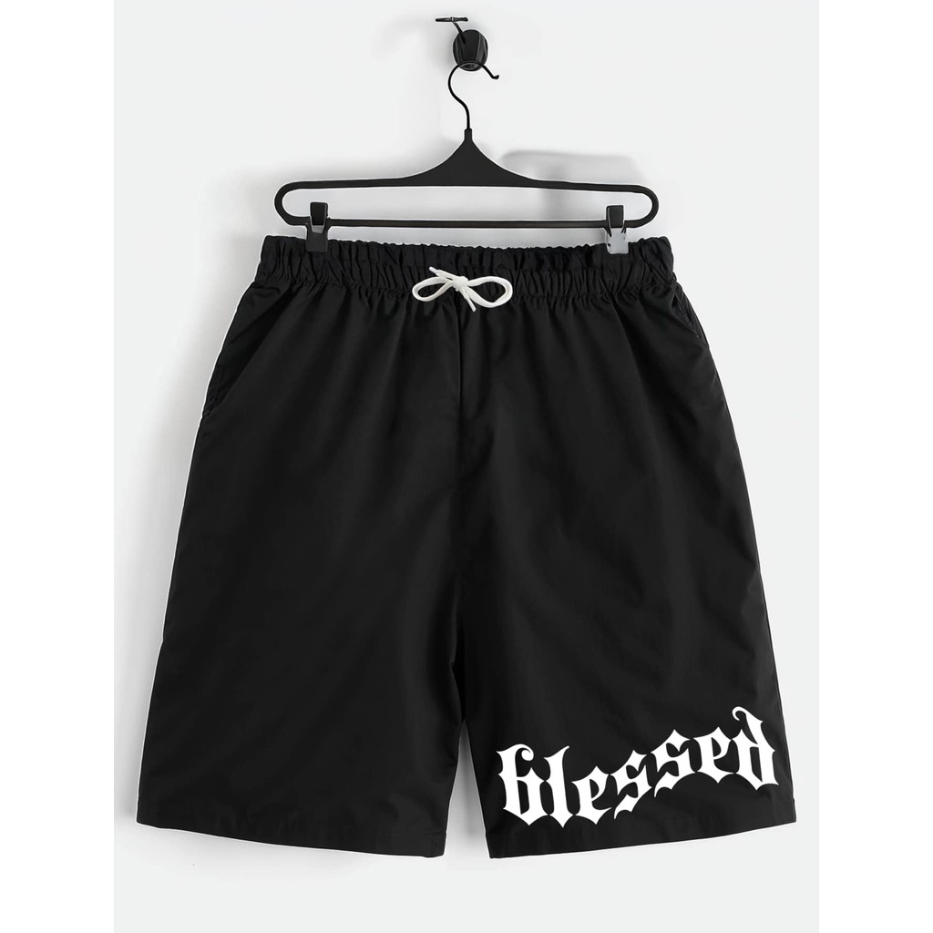 Shorts Preto e Cinza Bermuda Calção Verão Blesed Abençoado Estampado Infantil Juvenil em Oferta na Shopee