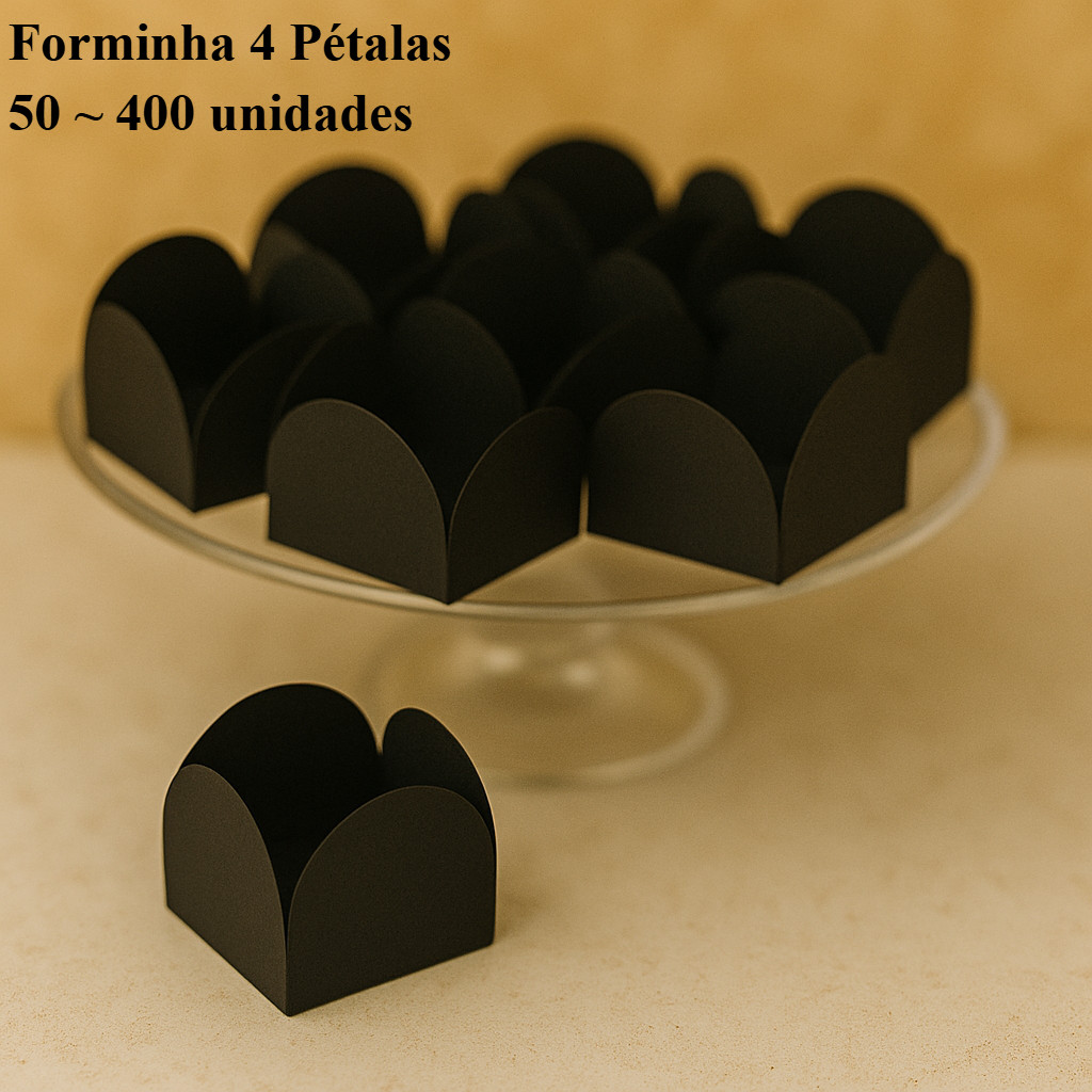 KIT Forminha Preta 4 Pétalas - Nº 6 (3 x 3cm) - 50 ~ 400 Unidades - Plac em Oferta na Shopee