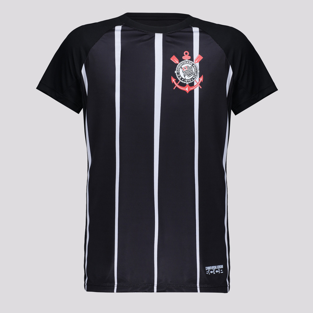 Camisa Corinthians Infantil Listrada Preta em Oferta na Shopee