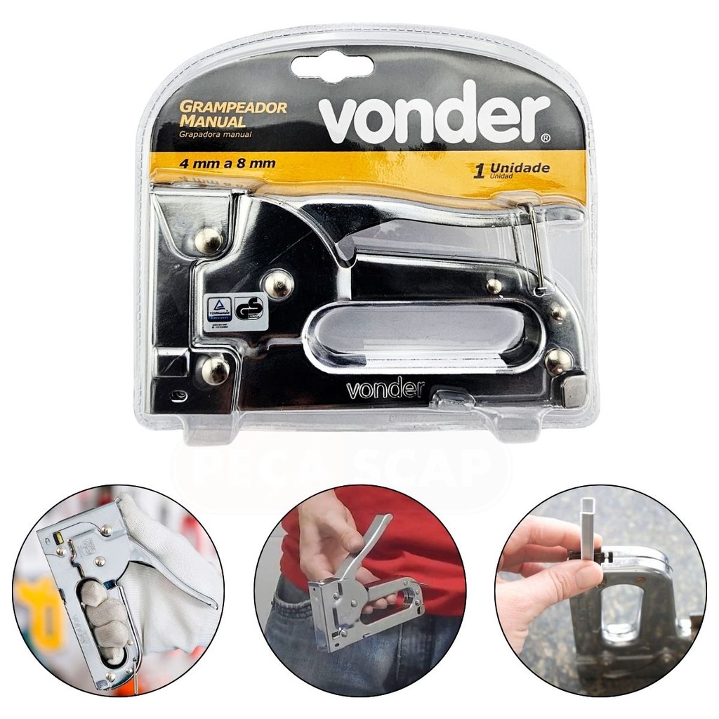 Grampeador Manual Pinador para Manutenção de Móveis Estofados Grampos 4mm, 6mm, 8mm - Vonder