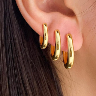 Conjunto de três brincos de argola femininos banhados a ouro 18K e prata 925