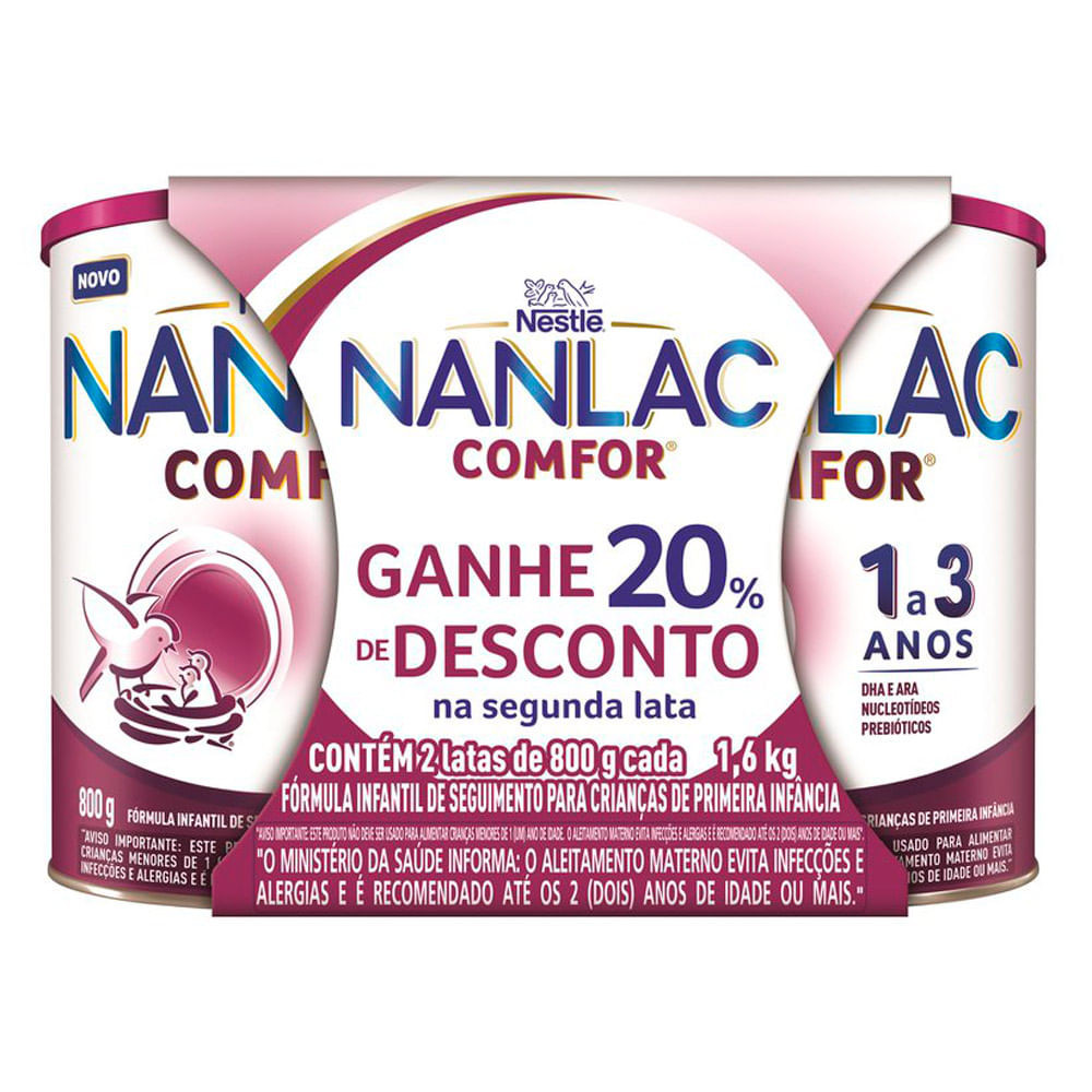 Fórmula Infantil NANLAC Comfor 2 Latas 800g cada e Ganhe 20% Desconto na Segunda Lata em Oferta na Shopee