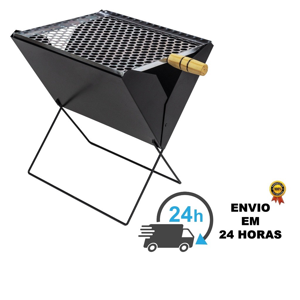 Churrasqueira Maleta A Carvão Inox Dobrável Portátil Pequena Compacta Apartamento Praia Camping Casa