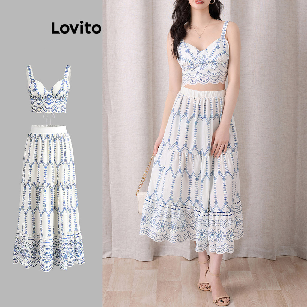 Lovito Conjuntos De Saia Boho Paisley Com Babados Exagerados Na Parte Superior Ou Inferior Para Mulheres L105MD596 - Women Clothes