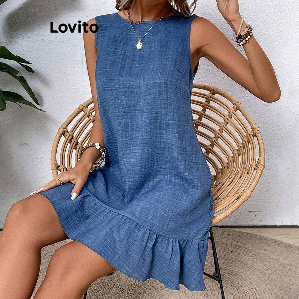Lovito Vestido Elegante Com Amarração Lisa Nas Costas E Babados Na Bainha Para Mulheres LBL15108 - Women Clothes