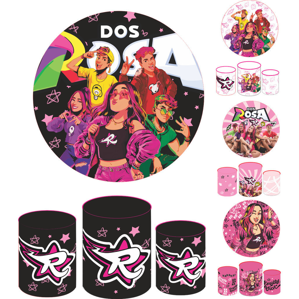 Kits Capa de Painel Redondo e Cilindro Festa Emilly Vick Dos Rosa Decoração em Oferta na Shopee