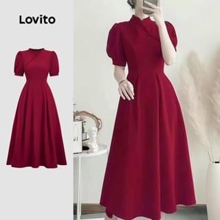 Lovito Vestido Claret Feminino Primavera/verão com Bainha Babado e Botões Casual L165ED684 em Oferta na Shopee