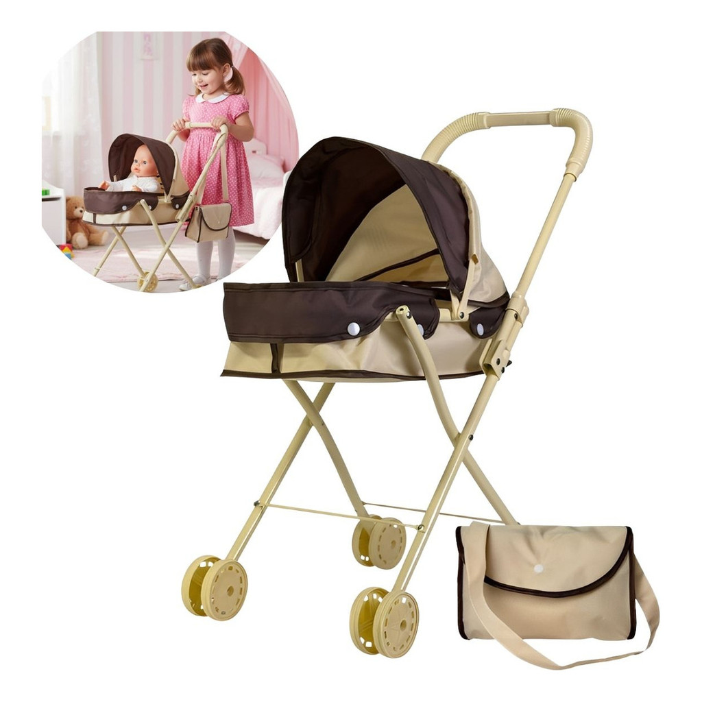 Carrinho De Boneca Infantil Resistente Com Bolsa Bege Marrom - BW409BG