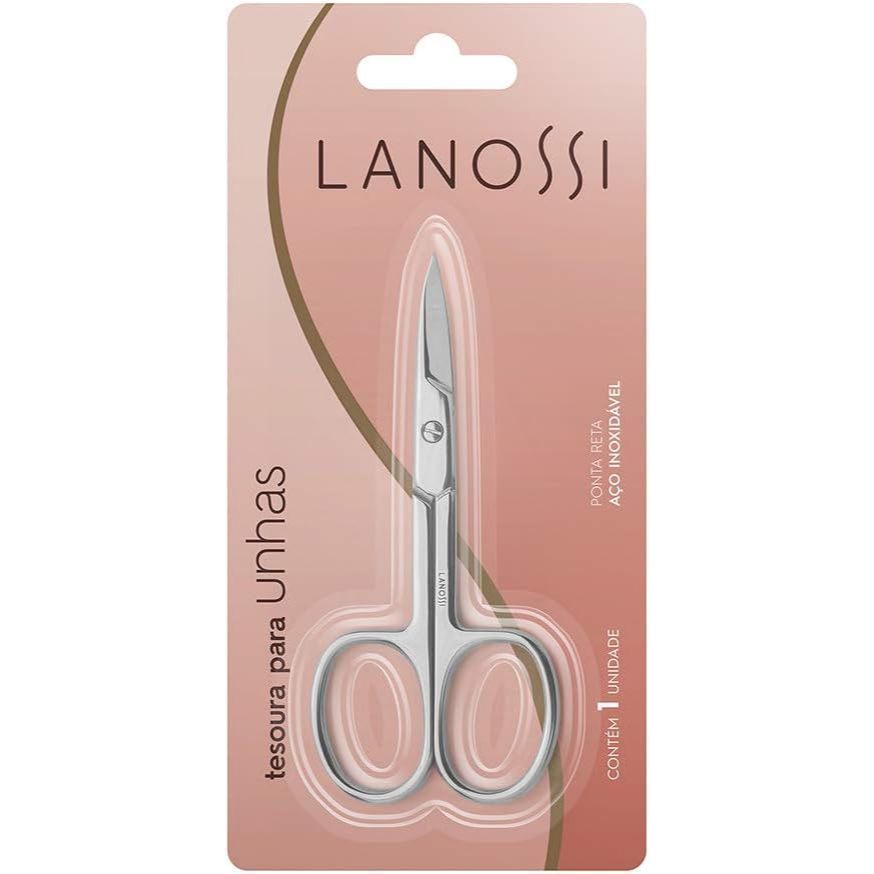 Tesoura para Unhas Ponta Reta Aço Inoxidável Lanossi Beauty & Care Silver - Alta Precisão