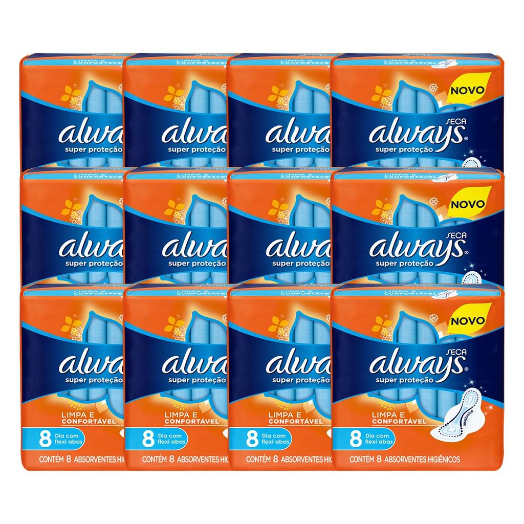 Kit 12 und Absorvente Always Super Proteção Seca c/ Abas 8 und em Oferta na Shopee